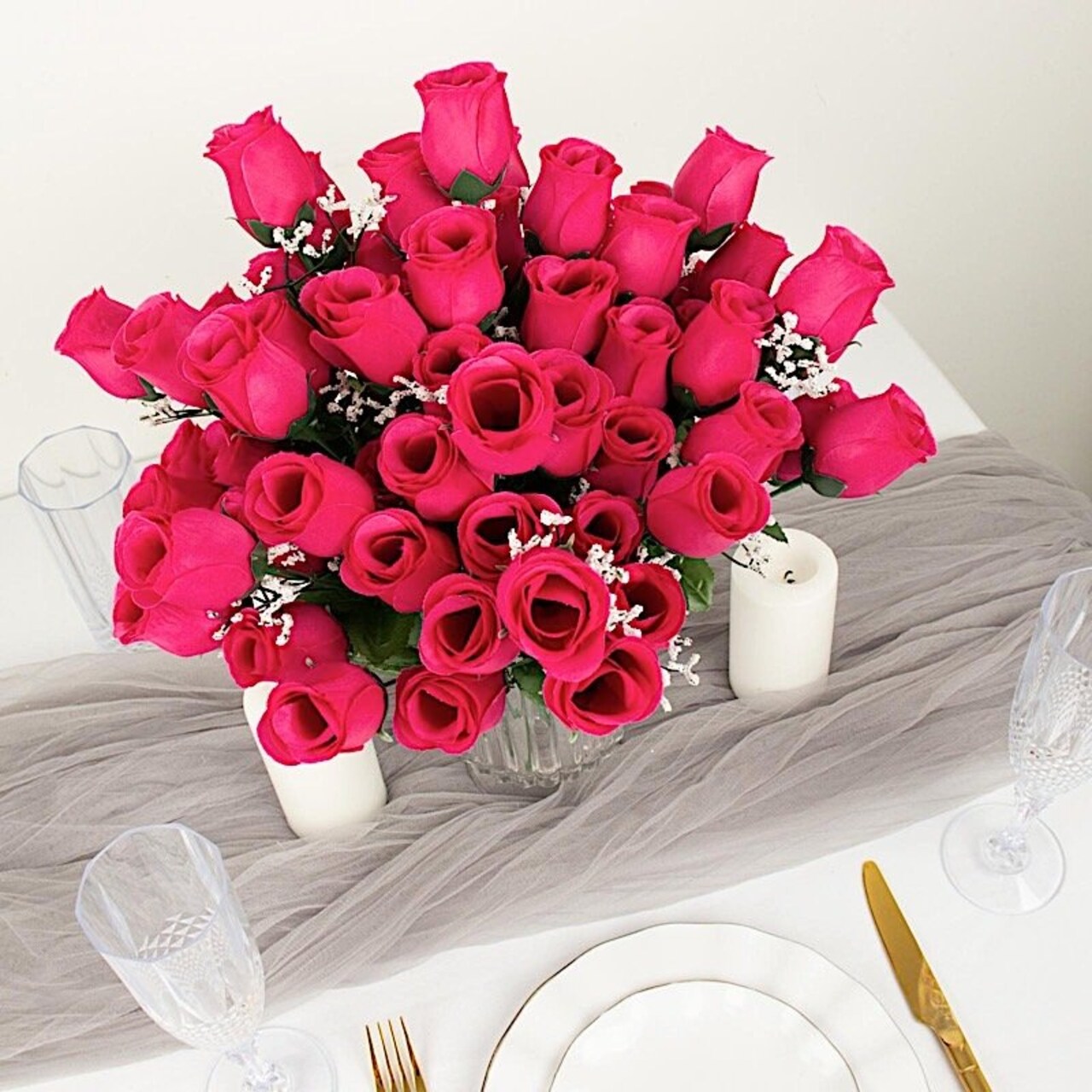 252PCS Artificial Silk Rose Buds Flowers – Wedding Bouquet & Centerpiece Floral Supply